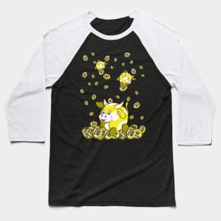 lucky yellow bubble cow with gold coins Baseball T-Shirt